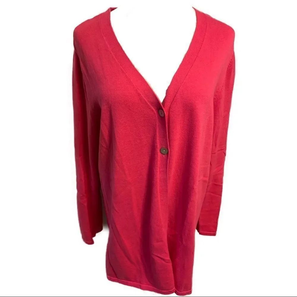 New! Bedford Fair Pink Two Button Cardigan Sz XL